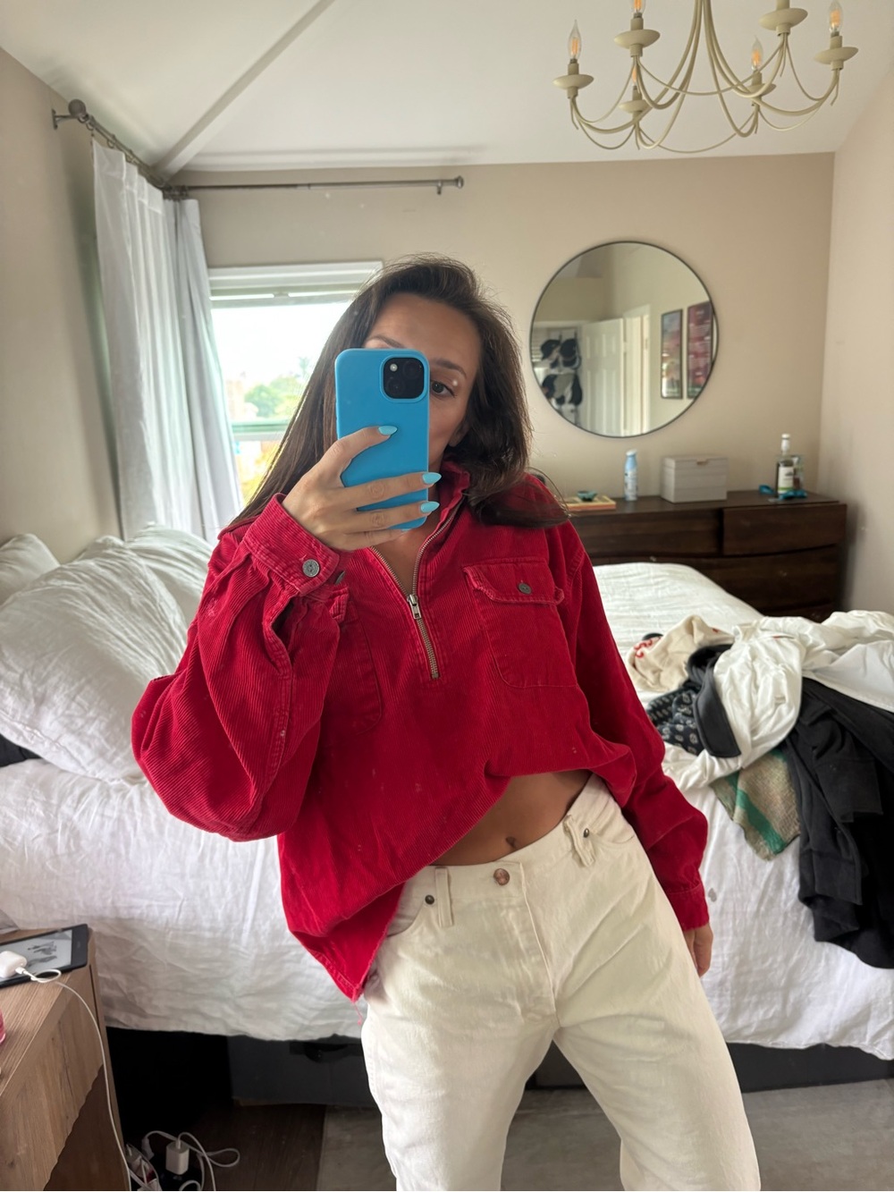 Marlboro Unisex Red Corduroy Jacket Quarter Zip Vintage